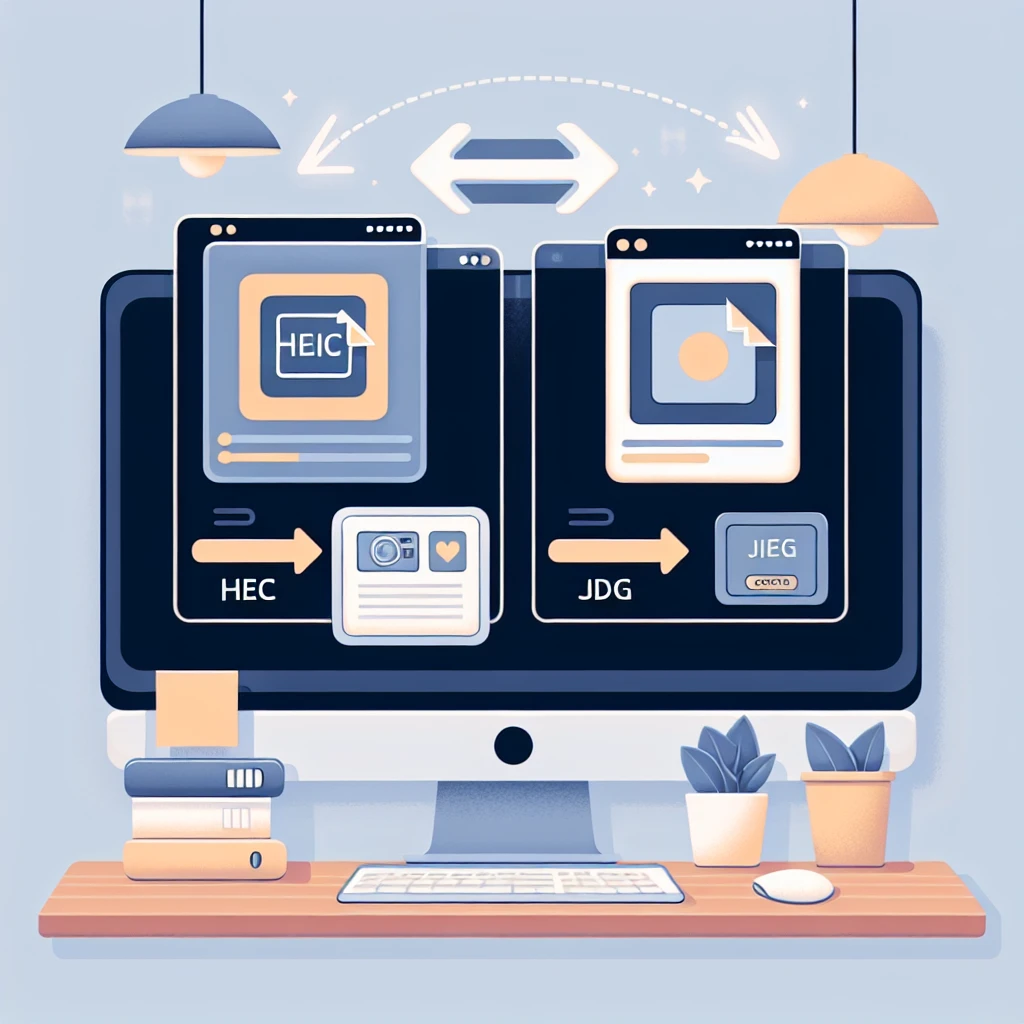 Alt text: "Converter HEIC para JPG - Interface de software mostrando o processo de conversão de imagem, com destaque para a facilidade de uso e opções de configuração."